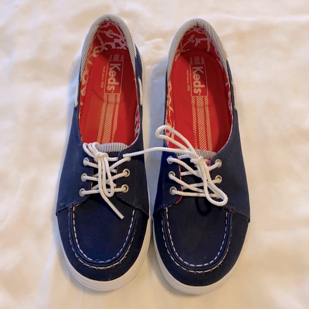 Keds Navy Canvas Boat Shoes with White Laces